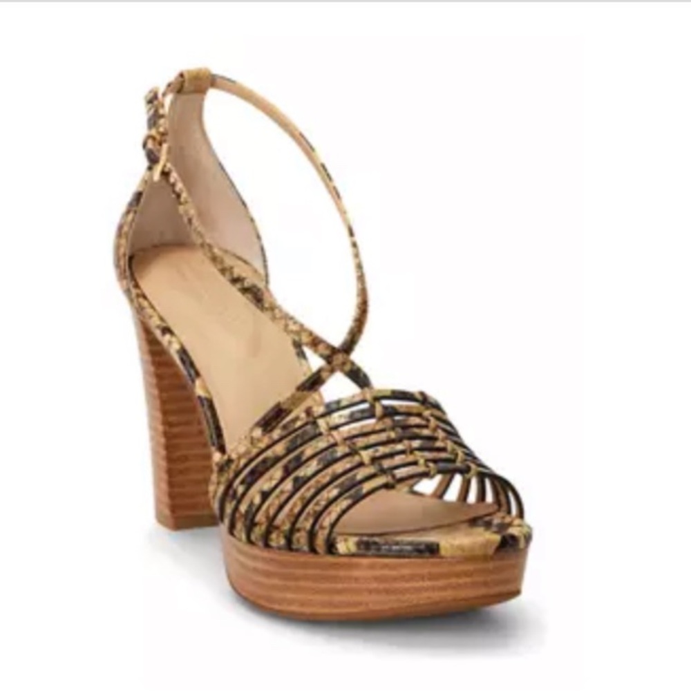 Lauren Ralph Lauren Shelby Faux-Snakeskin Leather Platform Sandal Brown